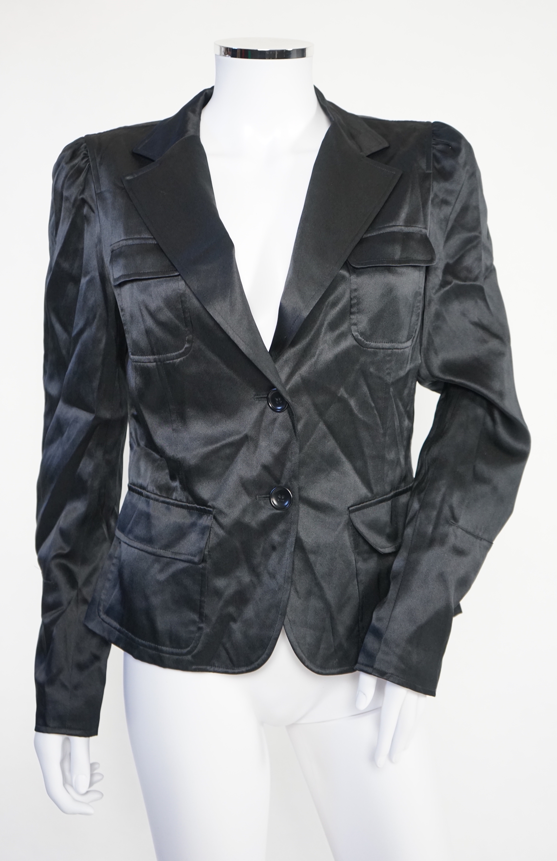 A DKNY red lady's coat and a DKNY satin jacket, coat size 6, jacket size 8